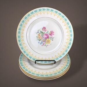 Syracuse Betsy Ross Turquoise Dinner Plates SETof 4 Old Ivory OPCO 30s-40s